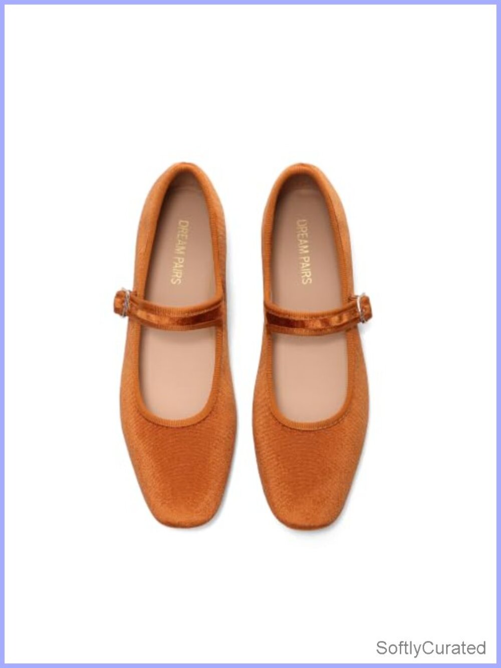 Velvet Mary Jane Ballet Flats Square Toe Buckle Strap Comfort